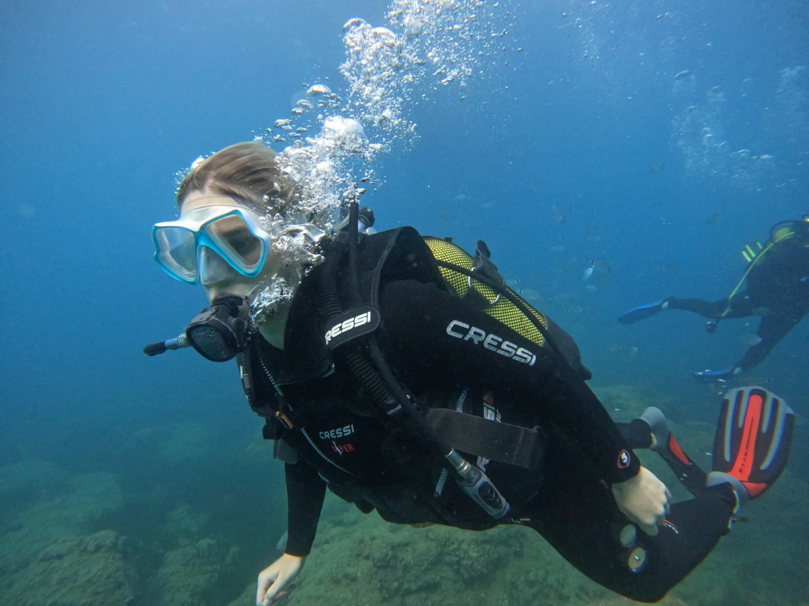 female diver portrait side