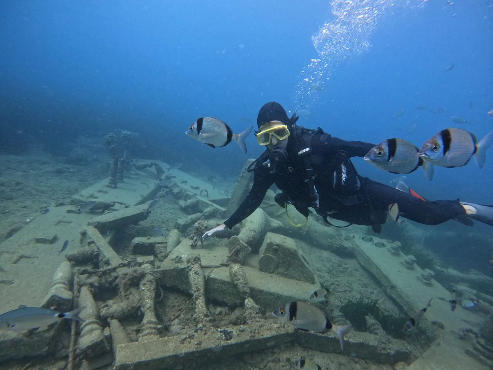 side underwater museum wreck debris dive
