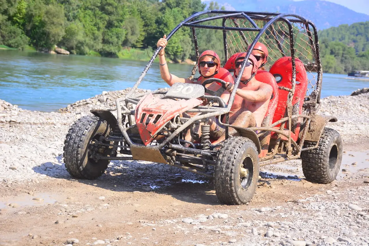 Off-road buggy on the riverbank during the Belek buggy safari