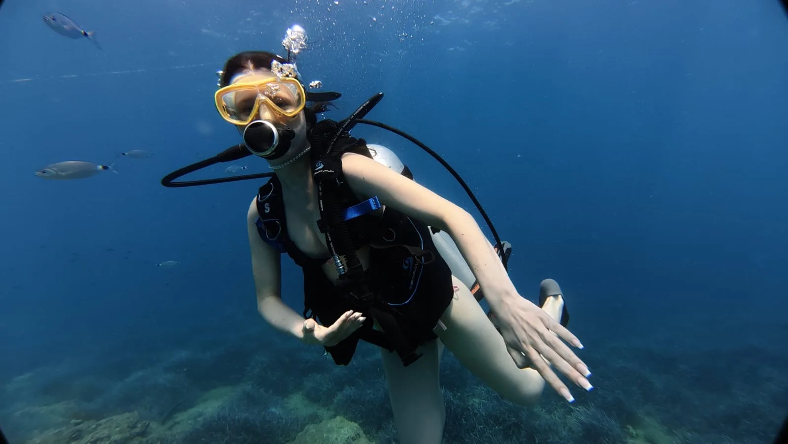 beginner diver hovering mediterranean