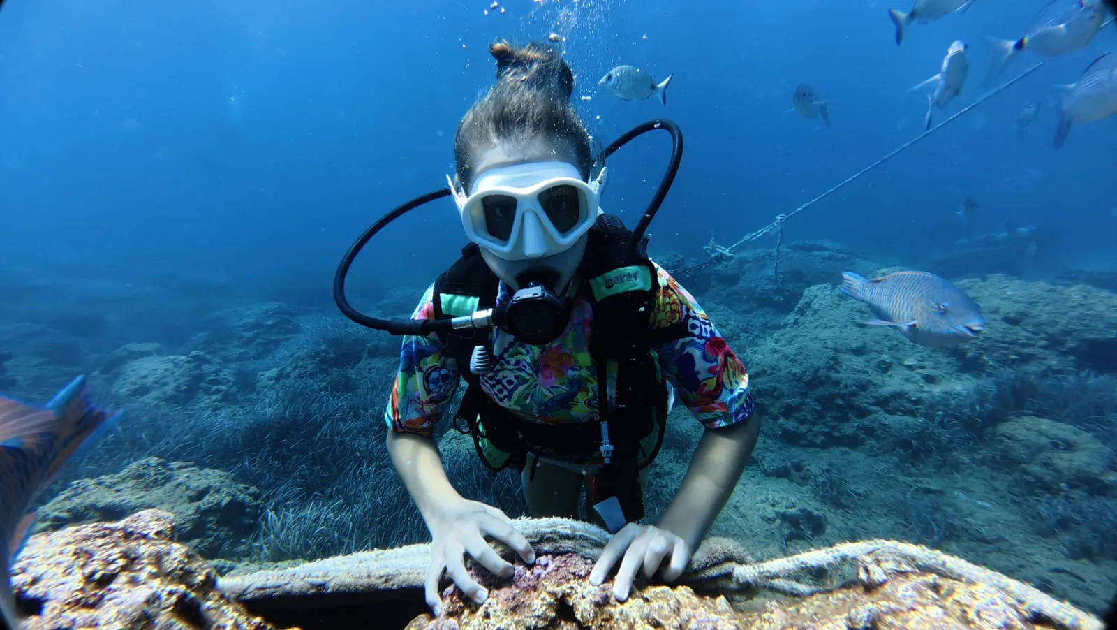 diver holding reef line side